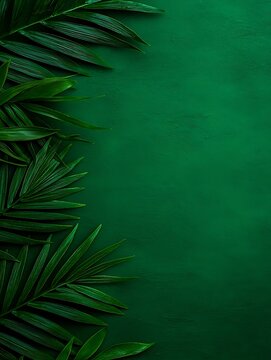 Lush Green Tropical Leaf Arrangement on Vibrant Green Background for Nature and Wellness Concepts
