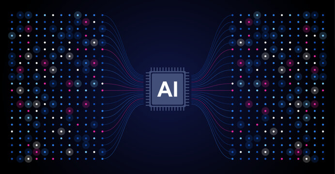 ai chip processor concept. artificial intelligence chip processor concept with digital network data matrix