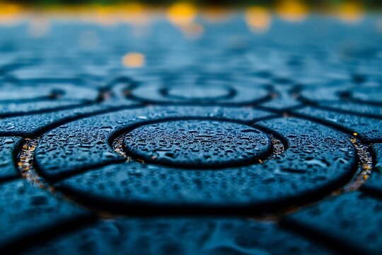 Close-Up Shot of Water Droplets on Patterned Surface with a Soft Blurred Background Effect