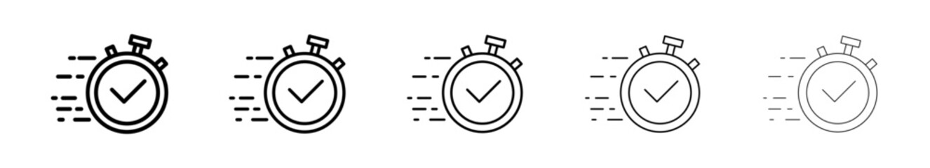 Fototapeta premium express order complete icon set. express order complete stopwatch checkmark line icon set for fast processing and delivery validation