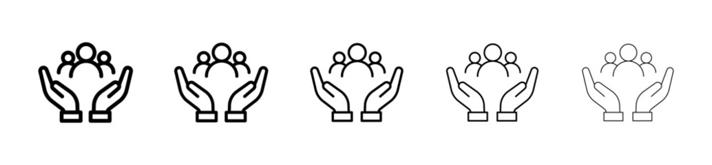 protective hands shielding team icon. protective hands shielding team group outline icon vector for employee welfare and safety insurance concept