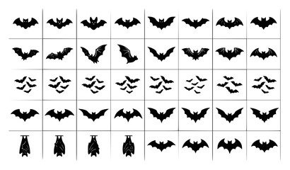 Fototapeta premium Flying Halloween Bat Silhouette Icons Editable Black Vector Collection