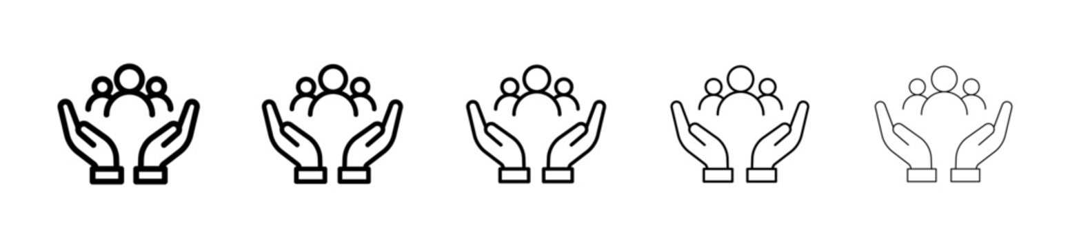 protective hands shielding team icon. protective hands shielding team group outline icon vector for employee welfare and safety insurance concept