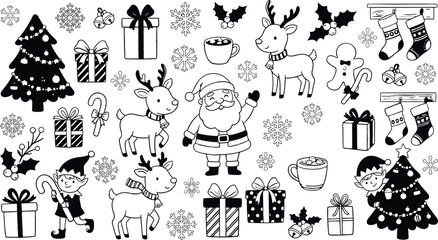 Christmas Holiday Doodles and Black and White Icons Set © Natural flower 
