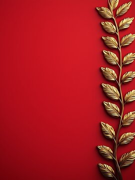 Elegant Gold Leaf Design on Red Background, Perfect for Celebrations or Artistic Projects