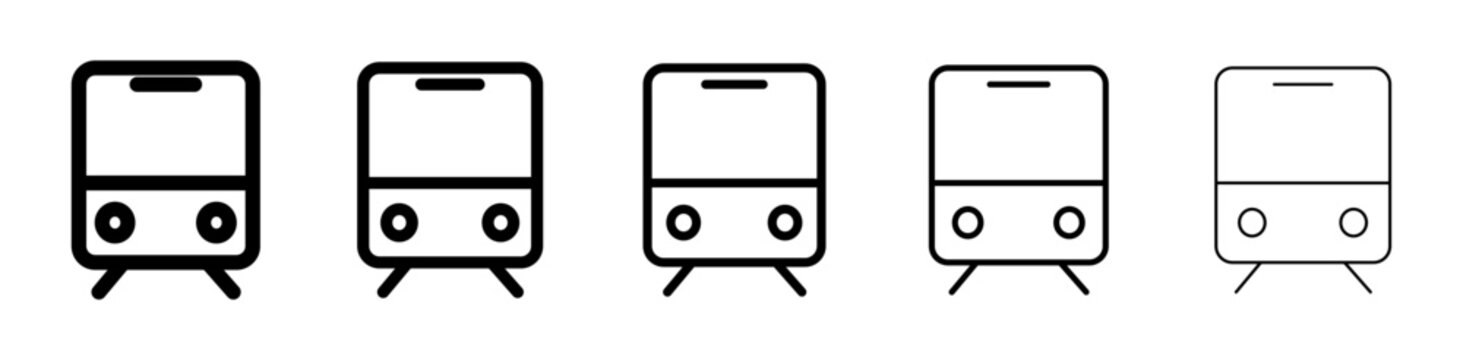 train line icons. public transit train front view line icons for metro subway railway schedule UI