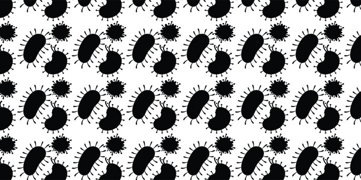 Seamless pattern with black silhouettes of different virus and bacteria cells on white background