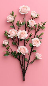 Delicate Pink Roses on Light Pink Background Displaying Elegance and Natural Beauty in Bloom