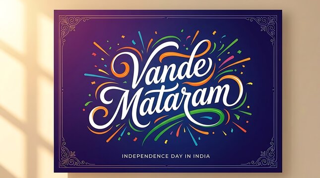 Vande mataram poster on purple background for indias independence day celebration