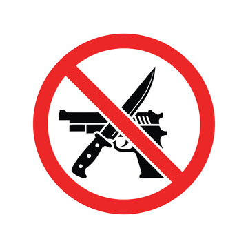 No weapons allowed sign vector with gun and knife prohibition symbol isolated
