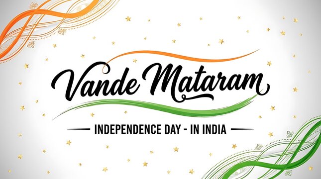 Vande mataram, independence day in india with orange, green and gold stars