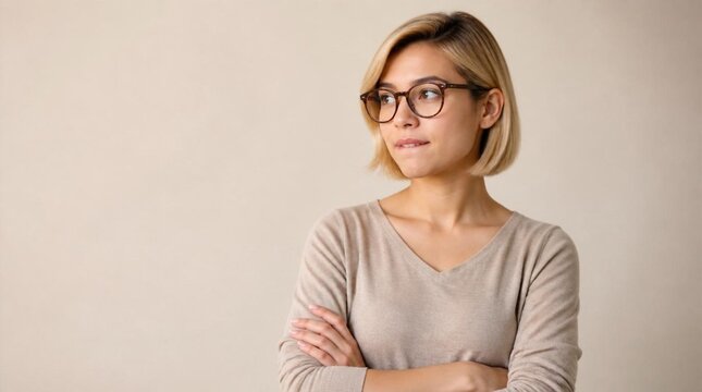 Customer Decision Making Concept with Young East Asian Woman in Studio