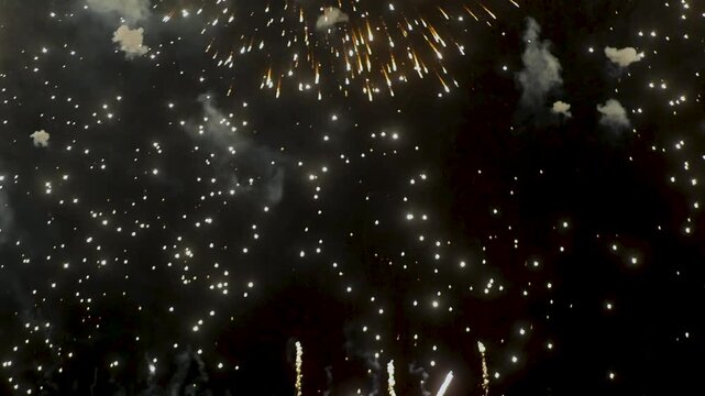 countdown new year party 2027 background. colorful firework night time to celebrate national holiday. Colorful vibrant Firework celebrate anniversary happy new year 2026, 4th of july holiday festival