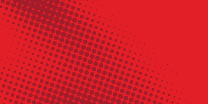 Bright crimson red pop art background in retro comics book style. Cartoon superhero background with halftone dots gradient, vector illustration