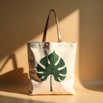 Monstera Leaf Tote Bag on Beige Background