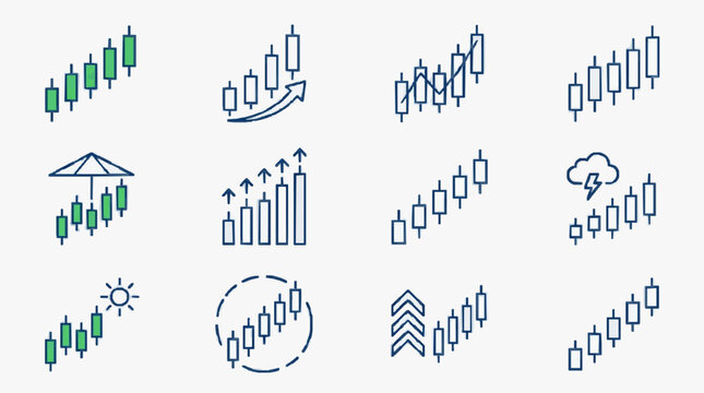 Elegant of Candlestick Chart Patterns with Symbolic Icons for Trading Analysis and Market Trends