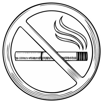 Smoking prohibited sign illustration with hand drawn style cigarette in a red circle