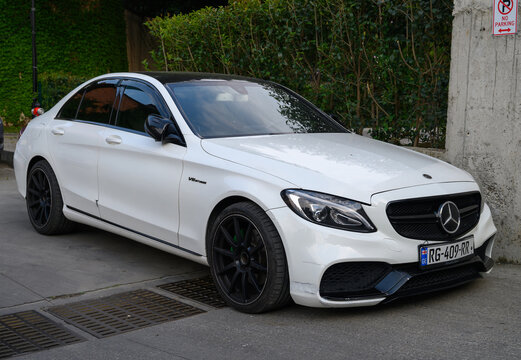 June 24, 2026, Tbilisi, Georgia White Mercedes-Benz C-Class W205 Sedan with Black AMG Alloy Wheels