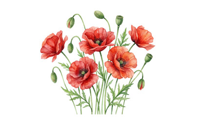 Fototapeta premium Botanical Red Poppy Watercolor Illustration