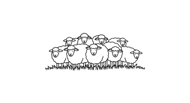 Cute group of sheep vector huddling together on grass