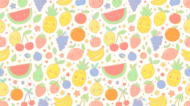 Colorful cartoon fruits pattern.