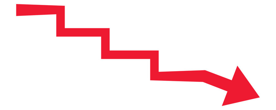 Red downward arrow graph indicating a decline against a white background with clean graphic design
