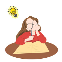 young girl thinking about idea when studying illustration for graphic design