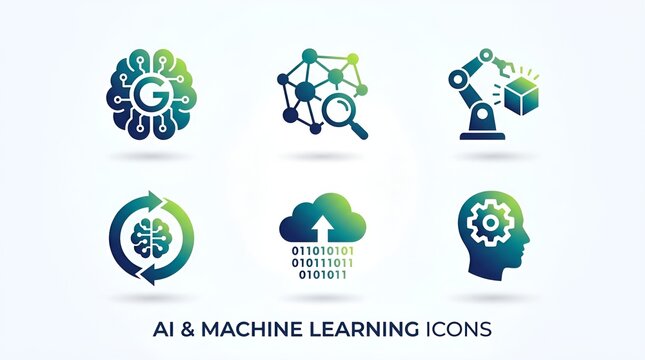 Artificial Intelligence Icons on White Background