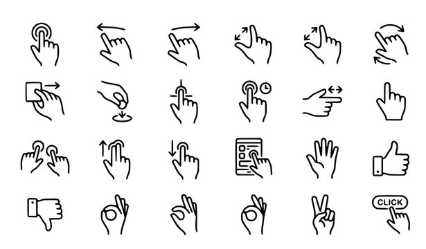 Professional Hand Gesture Outline Icon Collection Touch Interaction Vector Set