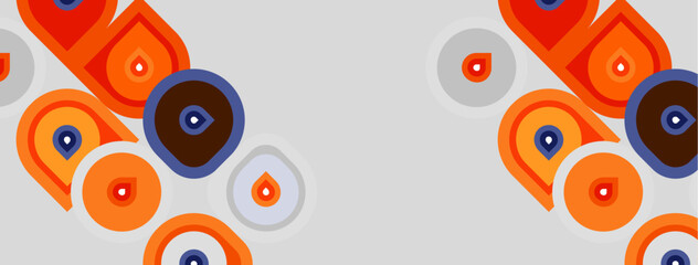Fototapeta premium Abstract geometric shapes, orange, brown tones dominate. Circles, squares overlap creating playful pattern. Light gray background provides contrast.