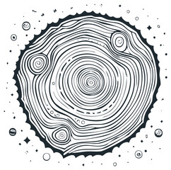 Fototapeta premium Whimsical hand drawn sun with radiating lines and planetary details in a simple outline style