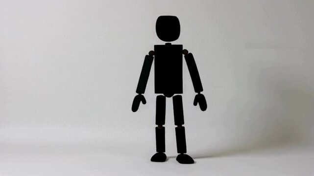 Clean minimalist stick figure animation of a human collapsing gently, seamless loop, white background
