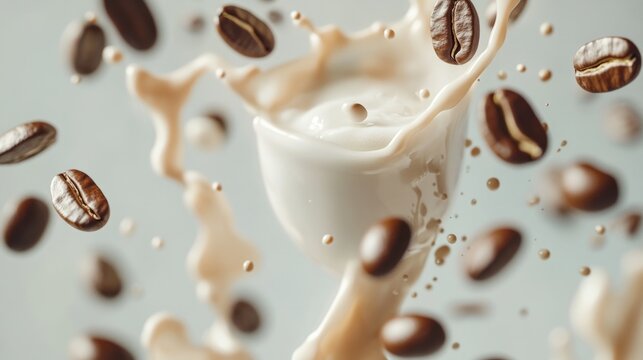 coffee beans and milk splashes generative ai