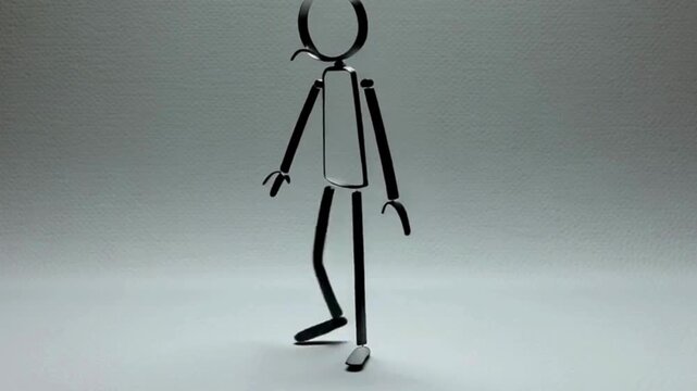 Clean minimalist stick figure animation of a human reflecting quietly, centered on a white background
