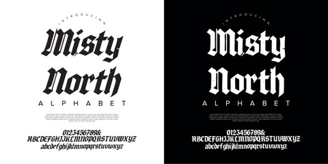 Misty north gothic blackletter vintage font bold typography alphabet set © happy