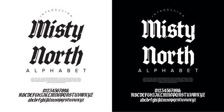 Misty north gothic blackletter vintage font bold typography alphabet set