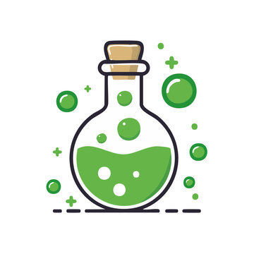 Green potion bottle with bubbles and cork