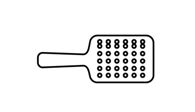 Simple black and white vector outline of a classic paddle hairbrush isolated on a white background.