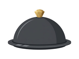 Fototapeta premium Top View of Covered Serving Platter with Golden Finial on Dark Background