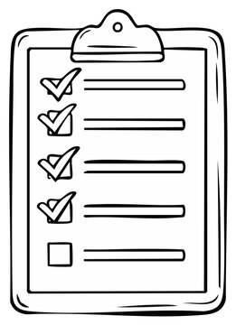 Hand drawn clipboard with a checklist showing completed and uncompleted tasks.
