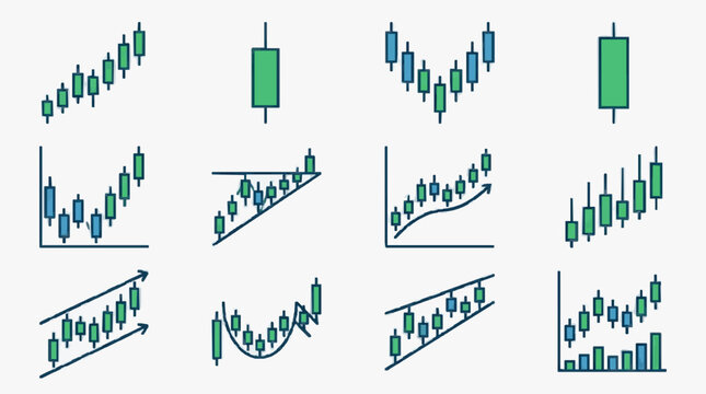 Dynamic Candlestick Chart Patterns Green and Blue Bullish Price Movement Trends and Technical Analysis