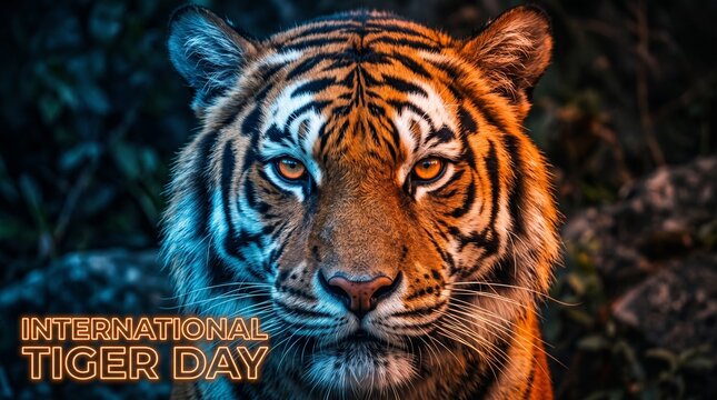 Closeup portrait of a tiger with dual lighting for international tiger day