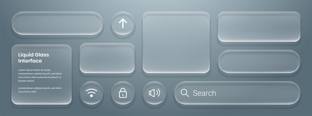 3D Liquid glass smartphone interface isolated. UI UX light frame rounded square and circle elements with a glow stroke. Collection design widget for smartphone and web app.