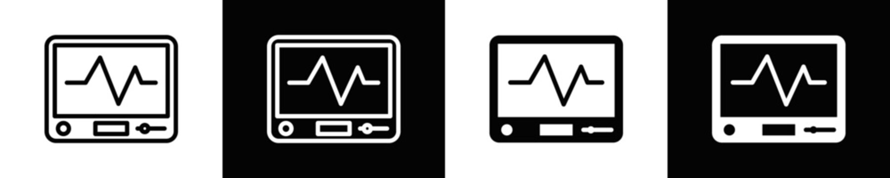 Ecg Monitor Icon Set White And Black Background Style
