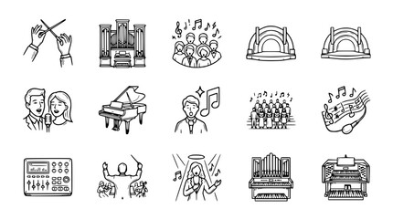 Music and Performance Icons: Choir, Conductor, Piano, Organ, Stage, Singer © Quntul