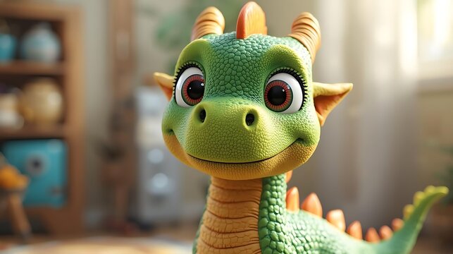 Cute cartoon dinosaur hatching from an egg
