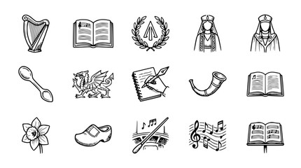 Obraz premium Collection of Welsh Cultural Symbols and Icons