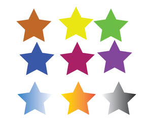Obraz premium Set of nine colorful star shapes isolated on white background