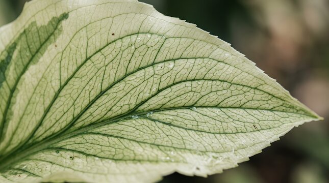 Close-up of a vibrant green leaf with intricate vein patterns.