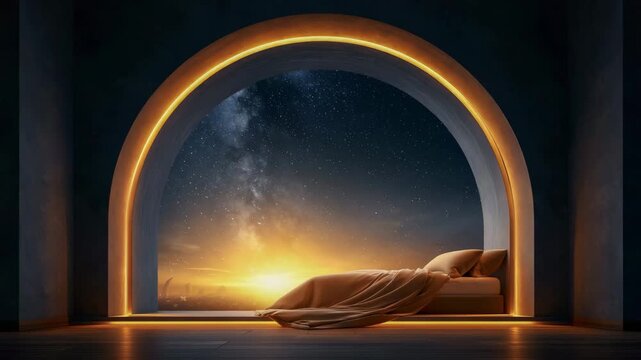 Arched window with a starry night sky